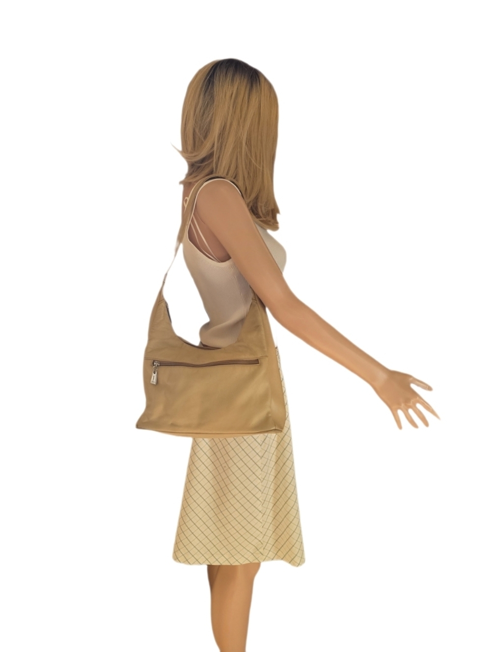 Aurielle Vintage 90s Beige Slouchy Leather Hobo Bag - Picture 17 of 17